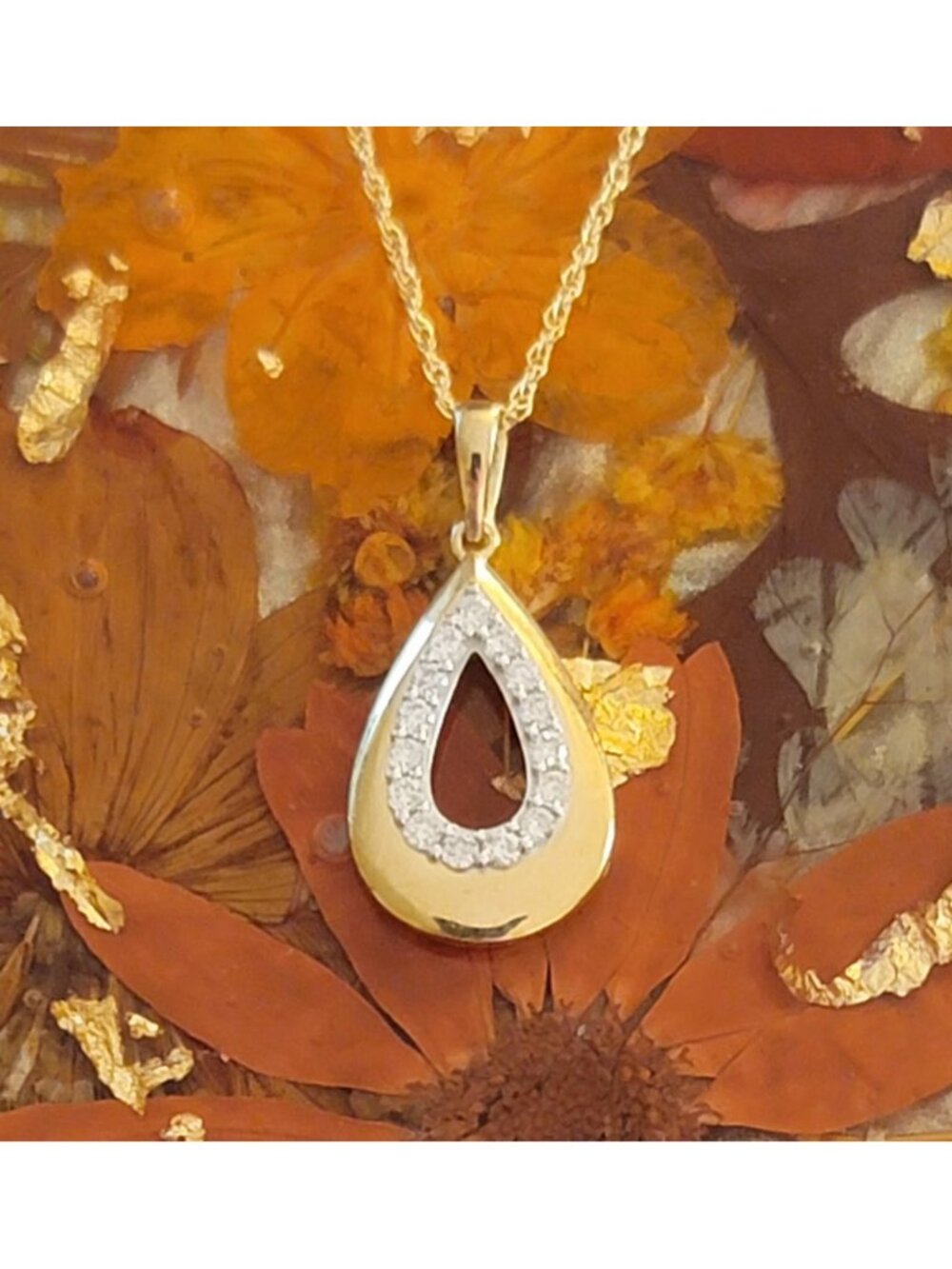 1/4 CT Lab Grown Diamond Open Teardrop Necklace 925 Silver Gold Plated NWT